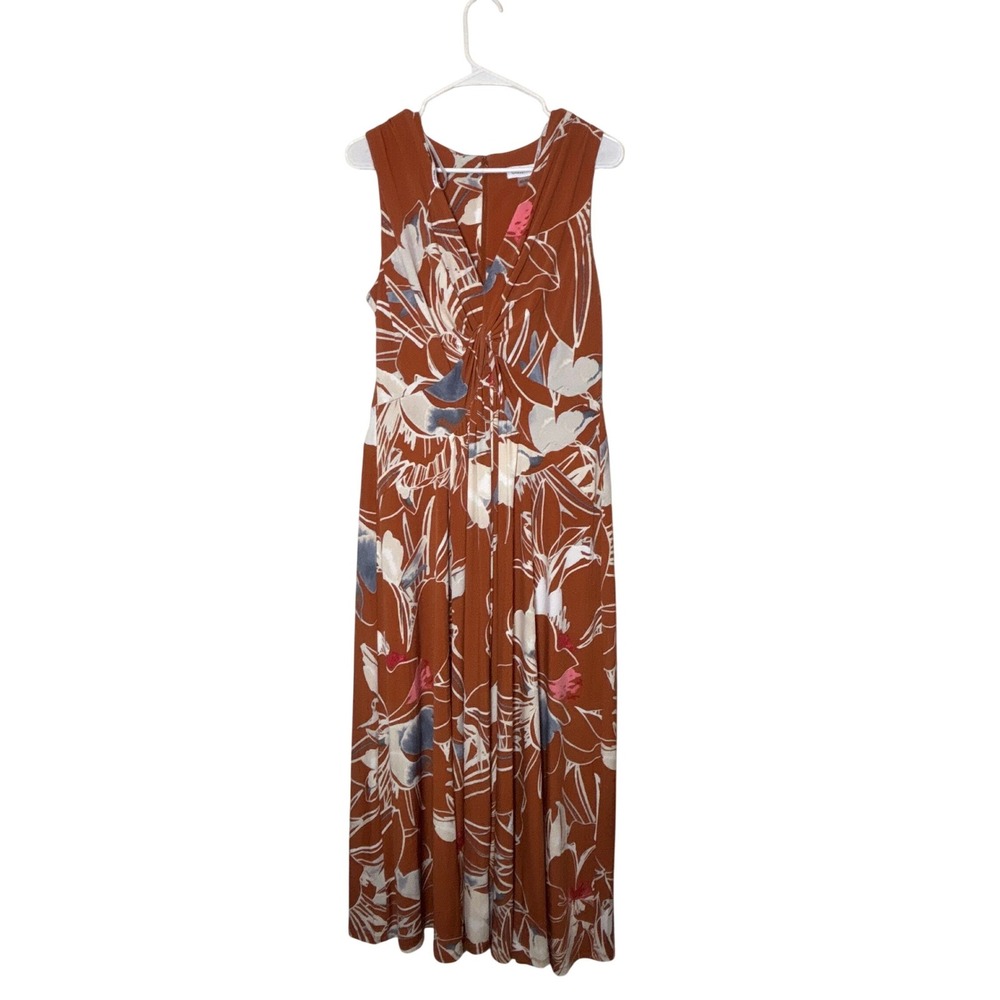 Calvin Klein Rust Orange Floral Twist Front Keyhole Maxi Dress Size 12